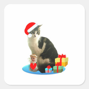 Sticker Carré Merlin Chat de Noël mignon