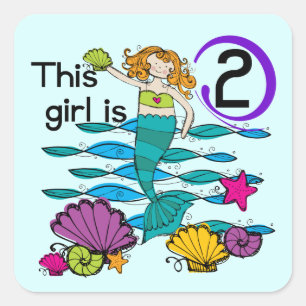 Sticker Carré Mermaid 2e Anniversaire Tshirts et cadeaux