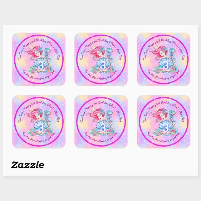 Sticker Carré Mermaid 3e anniversaire Modifier Modifier Modifier (Feuille)