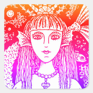 STICKER CARRÉ MERMAID GOTHIQUE, SIREN DE MER NOIRE IMAGINAIRE WH