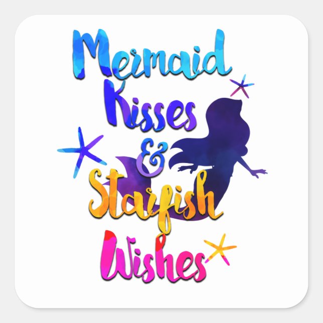 Sticker Carré Mermaid Kisses & Starfish Wives Aquarelle plage (Devant)