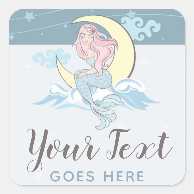 Sticker Carré Mermaid Moon & Stars Mystical Sea Siren Custom (Devant)