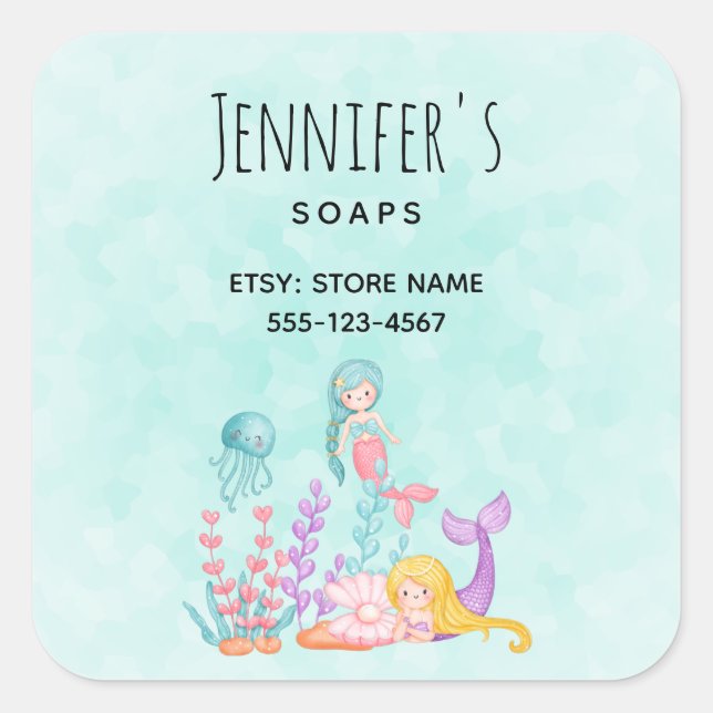Sticker Carré Mermaids et méduses sous le commerce maritime (Devant)