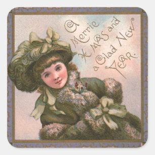 Sticker Carré " Merrie Christmas" Vintage