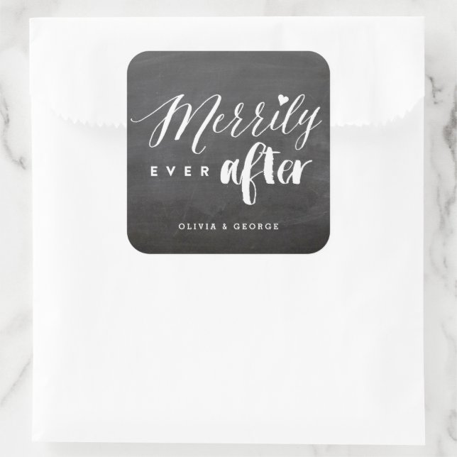 Sticker Carré Merrily Jamais après Chalkboard Mariage (Sac)