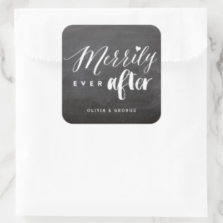 Sticker Carré Merrily Jamais après Chalkboard Mariage