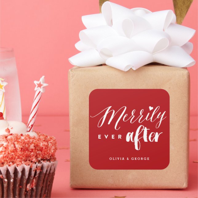 Sticker Carré Merrily Jamais après la typographie Mariage de vac (Fête)