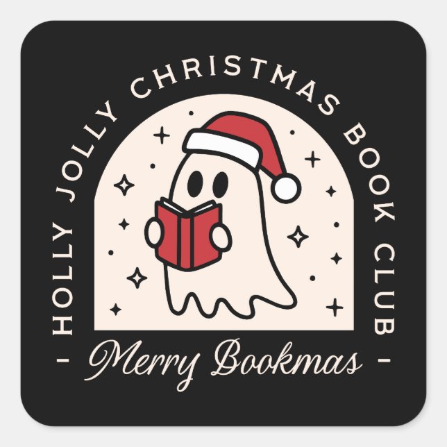 Sticker Carré Merry bookmas bookish drôle de livres amoureux (Devant)
