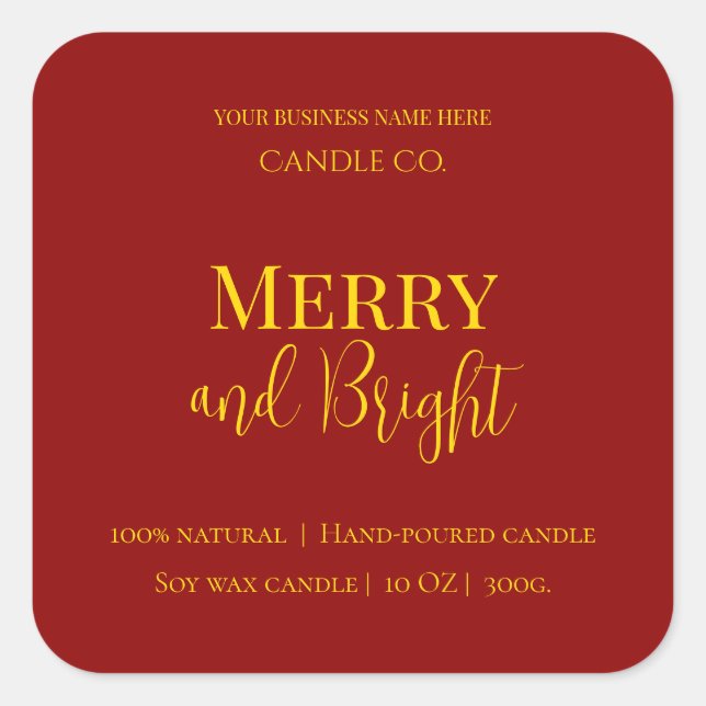Sticker Carré Merry & Bright Holiday | Editable Christmas Candle (Devant)