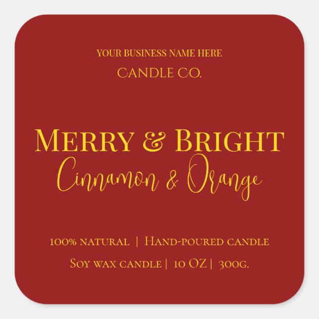 Sticker Carré Merry & Bright Holiday | Editable Christmas Candle (Devant)