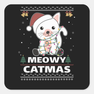 Sticker Carré Merry Catmas Funny Chat Noël Pun chats