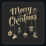 Sticker Carré Merry Christmas<br><div class="desc">Great Christmas design with beautiful Christmas ornaments and the lettering "Merry Christmas". Joyeux Noël et Joyeux New Year. Surentables for adults and children.</div>