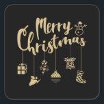 Sticker Carré Merry Christmas<br><div class="desc">Great Christmas design with beautiful Christmas ornaments and the lettering "Merry Christmas". Joyeux Noël et Joyeux New Year. Surentables for adults and children.</div>