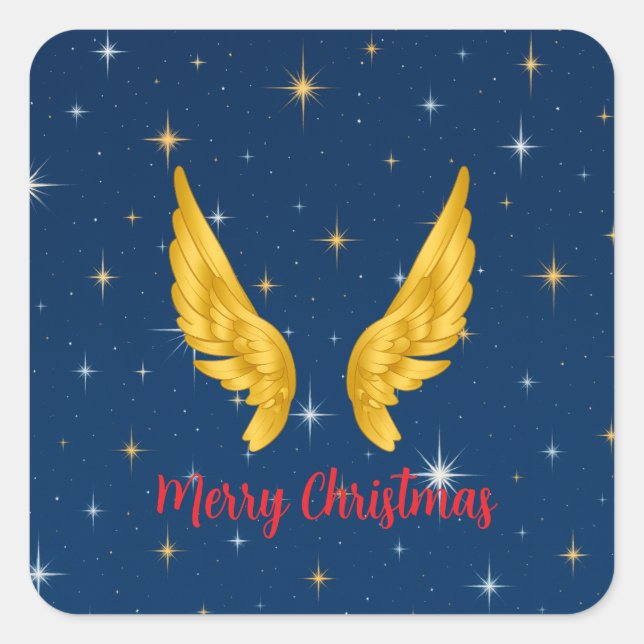 Sticker Carré Merry Christmas Angel Wings (Devant)