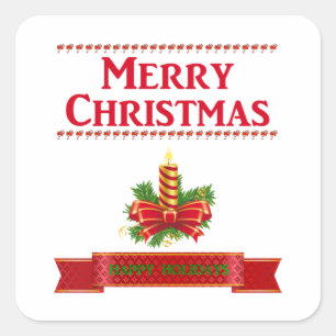 Sticker Carré Merry Christmas Candle (rouge/grn)