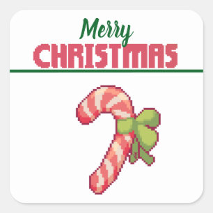 Sticker Carré Merry Christmas, Christmas candy cane, Pixel Art