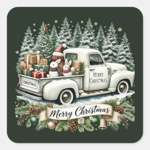 Sticker Carré Merry Christmas Country truck
