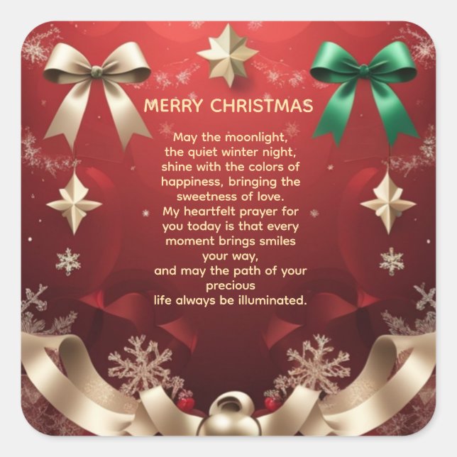 Sticker Carré Merry Christmas Greeting Card with Festive Ribbons (Devant)