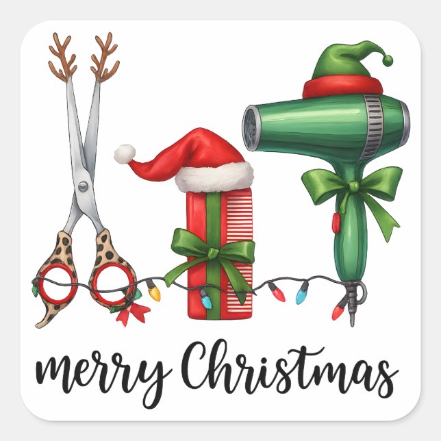 Sticker Carré Merry Christmas Hairdresser Festive Stylist Xmas (Devant)