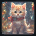 Sticker Carré Merry Christmas Kitty Chat, Vacances Kitty, Animal<br><div class="desc">De mignons étiquettes de marionnettes de vacances. Matching stickers for the most adorable Christmas Cards! Chiots, chatons et Noël vont ensemble ! Pour les amoureux des animaux de compagnie. En attendant le Père Noël parce qu'il a été un Bon Garçon cette année. Cet art est créé avec NightCafe Studio et...</div>
