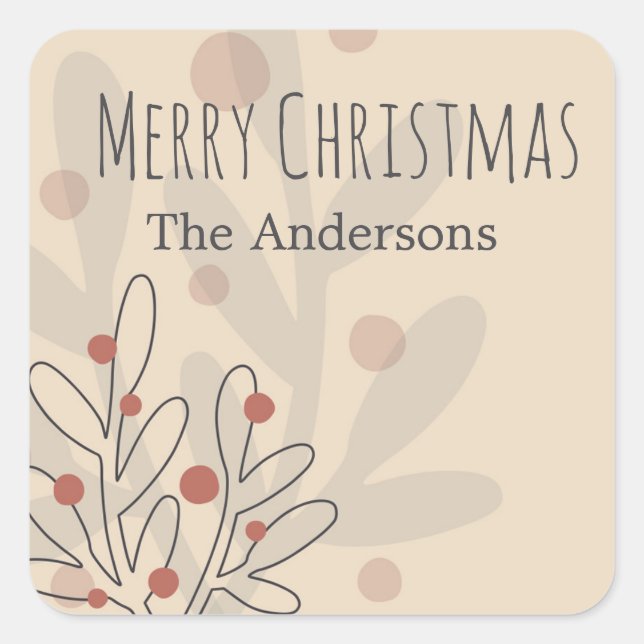 Sticker Carré Merry Christmas mistletoe and family name text (Devant)
