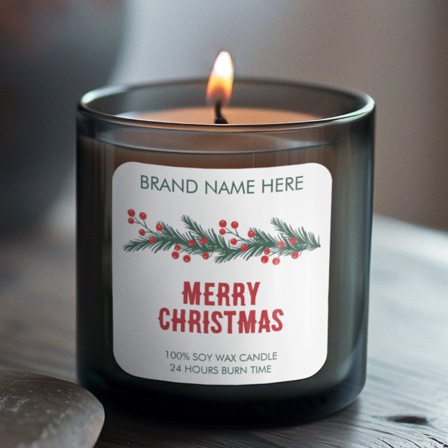 Sticker Carré Merry Christmas | Modern Wreath Candle Labels (Créateur téléchargé)
