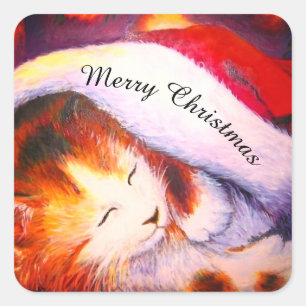 Sticker Carré Merry Christmas somptueux kitty