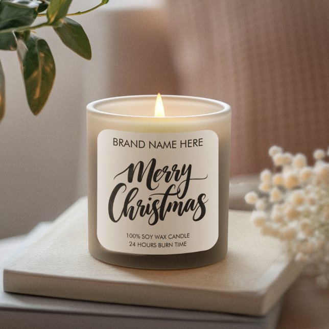 Sticker Carré Merry Christmas Text | Modern Candle Labels (Créateur téléchargé)
