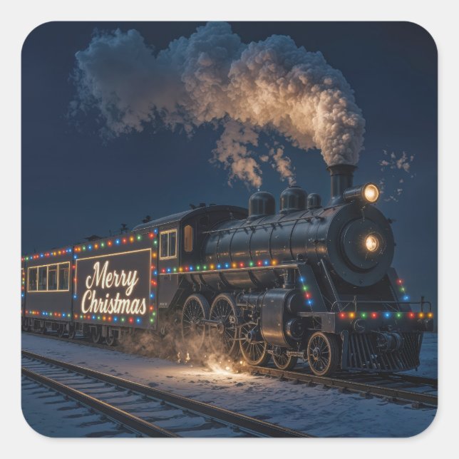 Sticker Carré Merry Christmas Vintage Train In Snow (Devant)