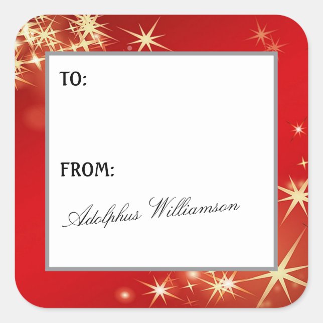 Sticker Carré Merry Christmas with Gold Stars Gift Label (Devant)