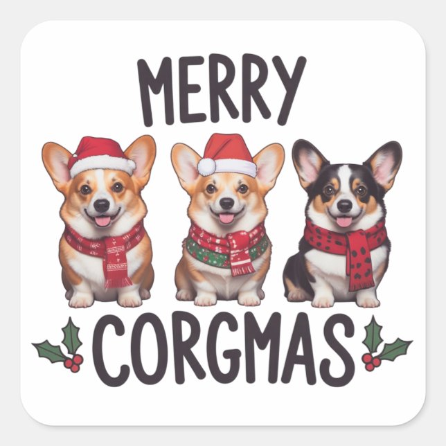 Sticker Carré Merry Corgmas Santa Hat Christmas Corgi Dog Mom  (Devant)
