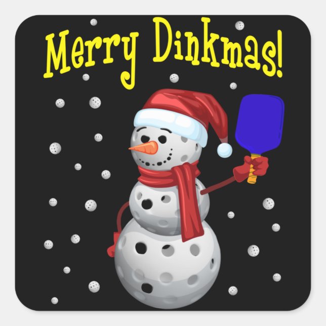 Sticker Carré Merry Dinkmas - Pickleball Snowman (Devant)