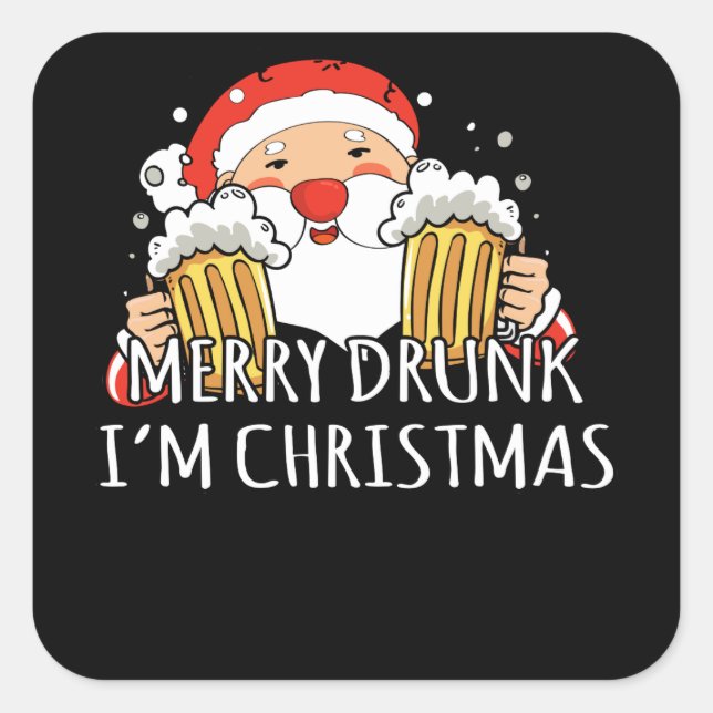 Sticker Carré Merry Drunk Je suis Noël Bière du Père Noël (Devant)