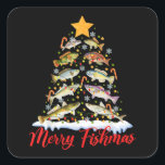 Sticker Carré Merry Fishmas Funky Christmas Tree Lights Fish Fis<br><div class="desc">Merry Fishmas Funky Christmas Tree Lights Poisson Rod de pêche</div>