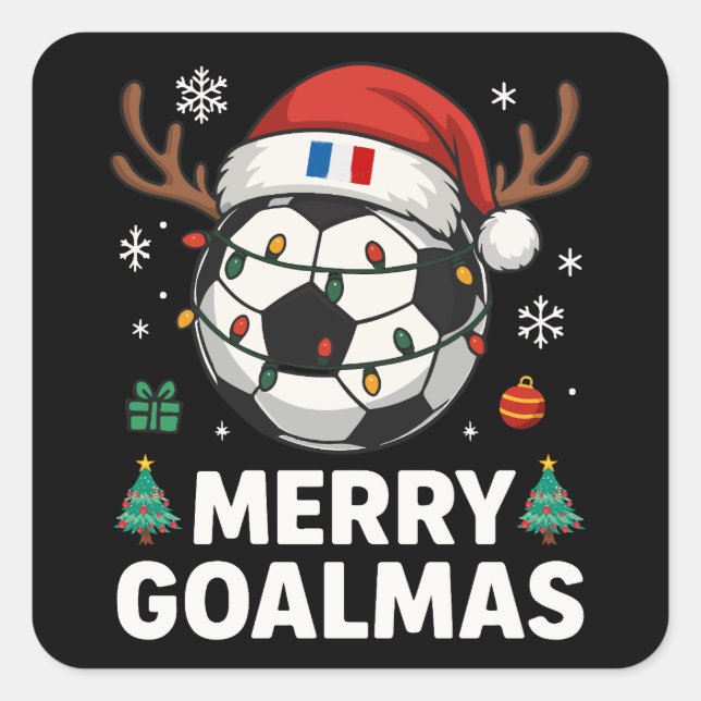 Sticker Carré Merry Goalmas France - Funny Soccer Christmas (Devant)
