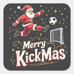 Sticker Carré Merry Kickmas Funny Santa Claus Amateurs de footba