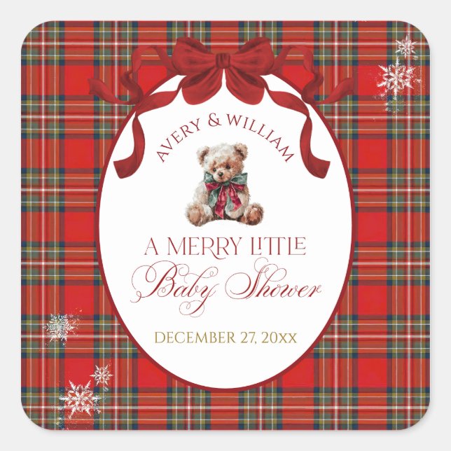 Sticker Carré Merry Little Red Bow Christmas Plaid  (Devant)