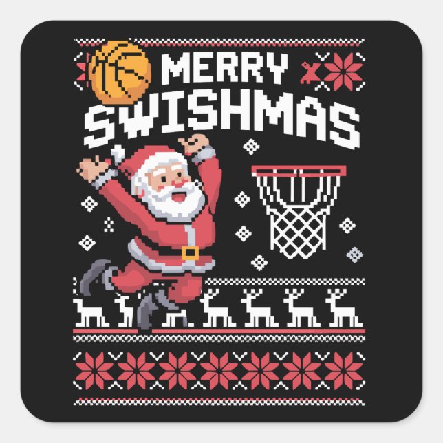 Sticker Carré Merry Swishmas Basketball Ugly Christmas Xmas  (Devant)