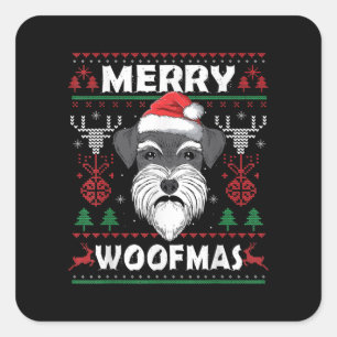 Sticker Carré Merry Woofmas Schnauzer Noël Amoureux des chiens P