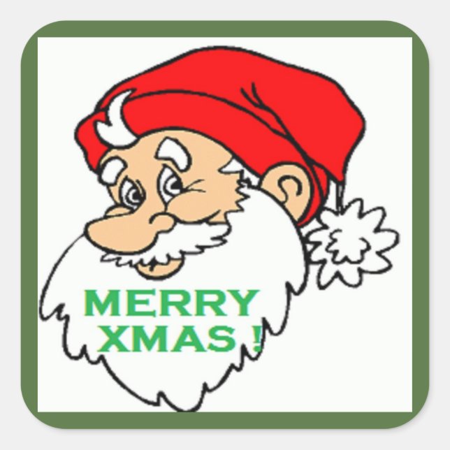STICKER CARRÉ "MERRY XMAS" PÈRE NOËL (Devant)