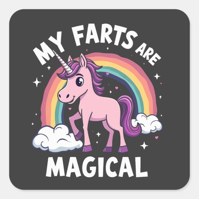 Sticker Carré Mes Farts sont Magique Funny Unicorn Arc-en-ciel (Devant)
