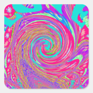 Sticker Carré Mesmerizing Whirlpool Love Cyan Texte art Graphiqu