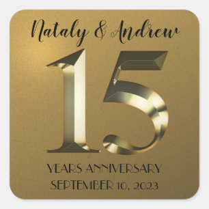 Sticker Carré Métallique 15e anniversaire de mariage doré