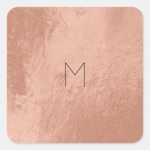 Sticker Carré Métogramme minimal en cuir Rose Gold Blush
