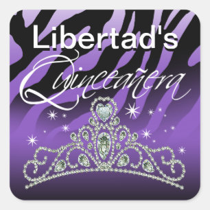 Sticker Carré Mi Quinceañera Sparkling Tiara Zebra