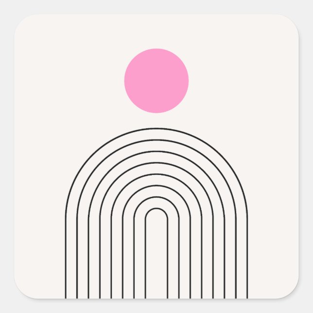 Sticker Carré Mi-Siècle Moderne 01 Rose Blanc Soleil Et Arc-En-C (Devant)