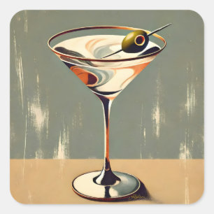 Sticker Carré Mi-siècle Moderne 1 Olive Martini Peinture