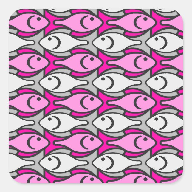 Sticker Carré Mi-siècle Poisson moderne, rose et gris (Devant)