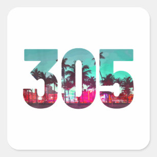 Sticker Carré Miami 305 Zone Code Floride Palm Trees Vintage Pri