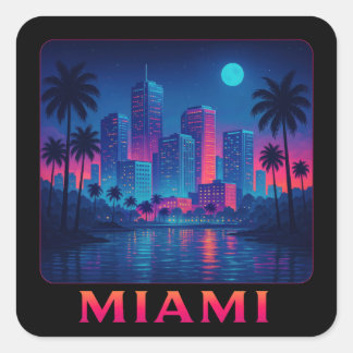 Sticker Carré Miami Moonrise - Ligne d'horizon néon